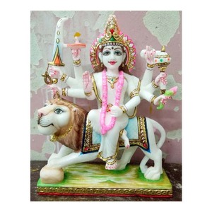 Durga pea en plastique imitation de marbre blanc, anime Antique, déesse colorée, assise sur le lion, Idol - Product Image 1