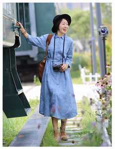 Nouvelle arrivée, robe en lin mi-longue à col rabattu, manches courtes, couleur bleu clair, tendance, design tendance 2026 - Product Image 1