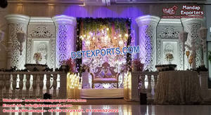 Conjunto de escenario de media luna para boda india, escenario de boda musulmana londinense, configuración de escenario de oro, tallado de fibra, último diseño, para el Reino Unido - Product Image 4