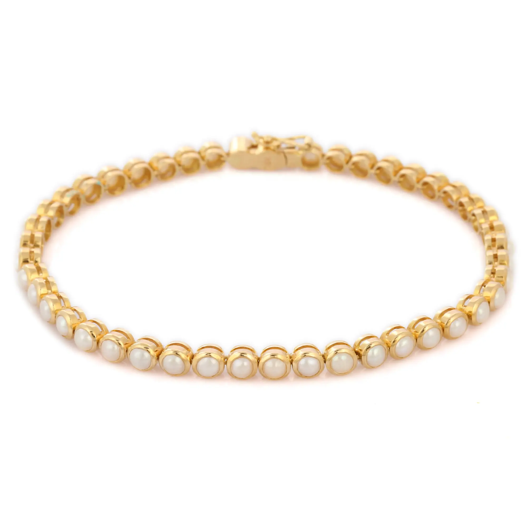 Producto más vendido Pulsera de tenis de perlas redondas naturales Oro amarillo de 18 quilates Pulsera de piedras preciosas de una línea Joyería minimalista para mujeres