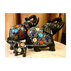 Statue d'éléphant en marbre noir poli de qualité supérieure dernière décoration de la maison incrustation de pierre semi-précieuse artisanat en pierre de qualité supérieure - Product Image 2