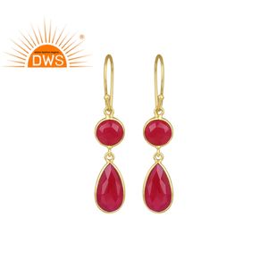 ต่างหูแบบห้อยสองชั้น ชุบทอง เงินแท้ 925 ประดับพลอยสีชมพูทรงเหลี่ยม ดีไซน์ทันสมัย เหมาะสำหรับงานแต่งงานและงานปาร์ตี้ - Product Image 1