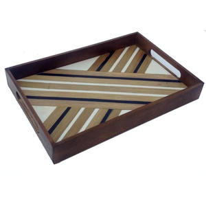 Plateau de service en MDF en bois naturel imprimé marbre en résine noire d'accents de maison Plateau de service décoratif en bois fabriqué à la main pour hôtel - Product Image 6