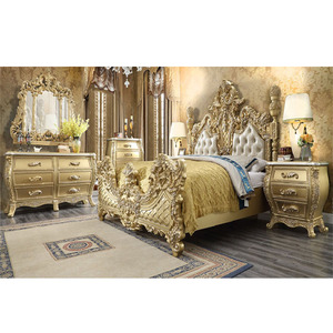 Mueble tallado a mano de madera dorada de lujo, mueble de dormitorio italiano tallado en oro, barroco, juego de dormitorio - Product Image 1
