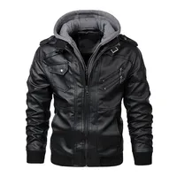 Men's Cool Leather Hoodie Style Jacket, Zipper Collar
