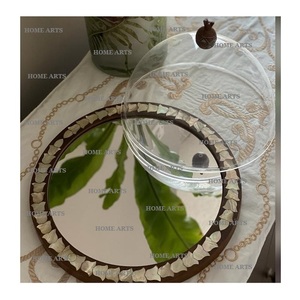 Wood And Inlay Food Serving Tray With Acrylic <b>Dome</b> Bestest Quality Round Shape Dessert Server With Lid In Bulk - Product Image 5