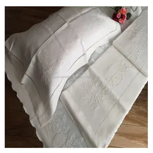 Bordado a mano ropa de cama conjunto plana y almohada 100% algodón Quang Thanh bordado a mano