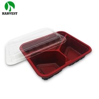 Boîte à Lunch jetable japonaise, Bento rouge rectangulaire à 3 compartiments