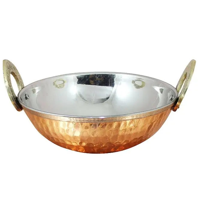 Wholesale Indian Copper Dinner Bowl Serveware Karahi with Handle Diameter 6 Inches for Food serve home restaurant kitchen gift