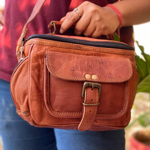 Bolso de cámara de cuero de cabra, bolsa de viaje acolchada, Vintage - Product Image 2