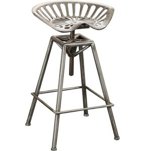 Taburete de Bar Industrial y Vintage de Hierro Fundido Ajustable, Asiento con Diseño de Tractor Antiguo, Cuero Ecológico para Uso en el Hogar y Hoteles - Product Image 1