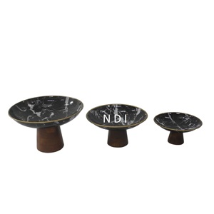 Vaisselle Décoration Nouveau Style Doux Serveur Stand Top Tendance Émail Brillant Finition Ensemble De 3 Gâteau Stand Avec Base En Bois - Product Image 1