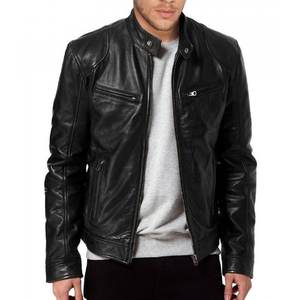 Veste Slim en cuir véritable pour hommes, blouson personnalisé à la mode, vente en gros, - Product Image 1