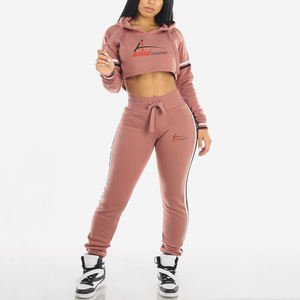 เป็นมิตรกับสิ่งแวดล้อม Crop Hoodies สำหรับผู้หญิงที่มีแผงทำงาน Contrast สีฤดูหนาว Hoodies - Product Image 1