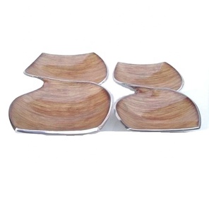Tazón de esmalte de aluminio fundido de dos compartimentos de alta calidad con acabado de madera, cuencos para servir ensaladas esmaltados, cuencos decorativos de Metal - Product Image 1