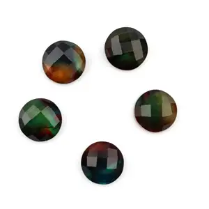 Mejor venta superior pulido Multi Ammolite Hydro cuarzo 12mm círculo redondo facetado calibrado Briolette piedra preciosa para hacer joyería