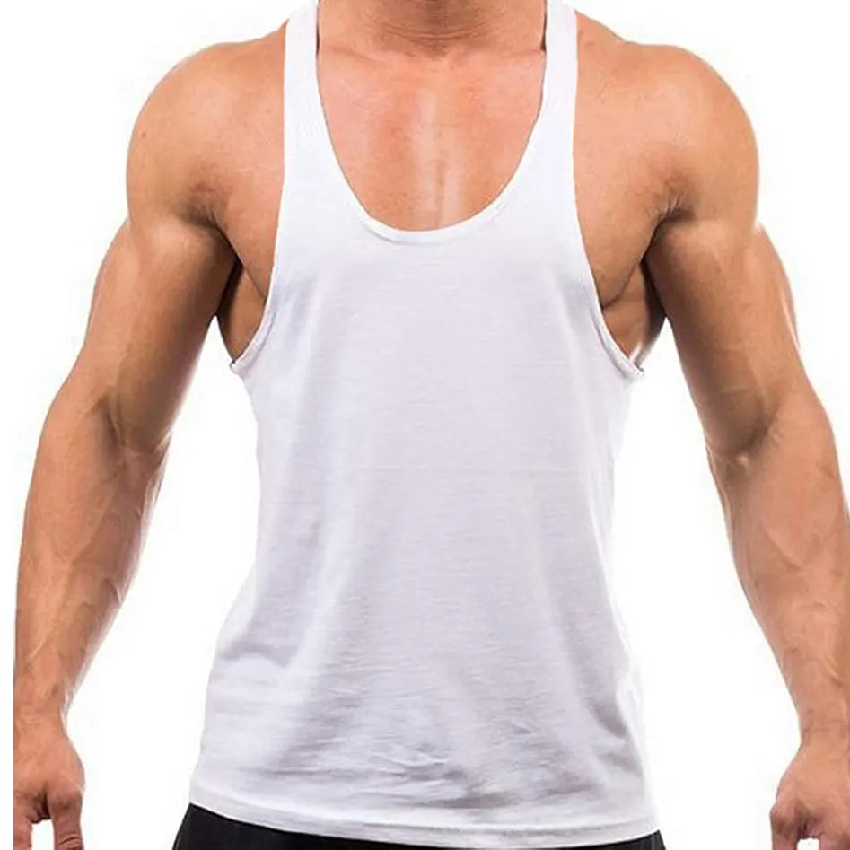 מכירה לוהטת 100% כותנה פיתוח גוף גופיית ריצה מותאם אישית גברים לבן רייסר חזרה כושר גופיות יוניסקס לנשימה כותנה חולצות