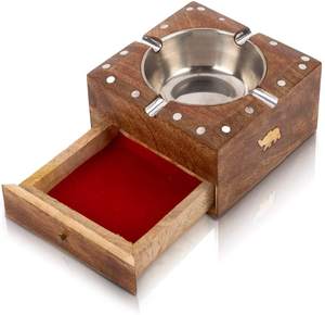 Cenicero de Madera con Compartimento para Decoración del Hogar, Sala de Estar u Oficina, Cenicero Decorativo Vintage Único CHAT01 - Product Image 1