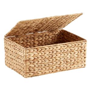 Small Rectangle Water Hyacinth Box Storage Basket With Hinged Lid For Home Kitchen Bathroom Bedroom