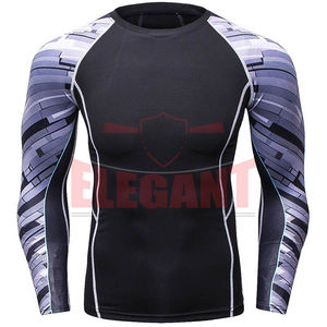 Custom Logo Men Long Sleeve Rash Guard Polyester Spandex Sublimation <b>Compression</b> <b>Shirt</b> for MMA Wear - Product Image 5