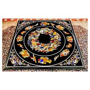 Cubiertas de Mesa de Comedor de Mármol Negro Hechas a Mano con Incrustaciones Rectangulares de Piedra Dura Diseñadas para Mesa de Comedor de Mármol Negro para Bodas - Product Image 1