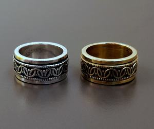 Anillo giratorio de meditación de latón de estilo bohemio para mujer, hermoso diseño con colores plateado y dorado - Product Image 2