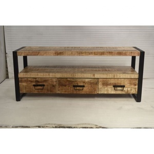 Moderno Vintage 3 cajones Metal Mango Madera TV Gabinete Estilo Industrial para Hotel Granja Dormitorio Entretenimiento Sala de estar - Product Image 2