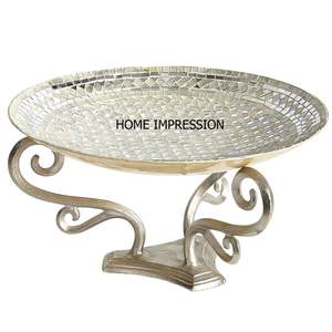 Nueva llegada de lujo moderno 2 niveles de latón antiguo acabado textura taza pastel soporte utensilios de cocina y boda Villa fiestas servir soporte - Product Image 2