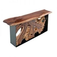 Table console d'entrée en bois de sonokeling, teck et racine de bois, naturelle, exotique, massif, coupée en tranches, de haute qualité, personnalisable pour hôtel et cuisine