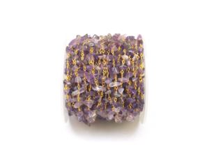 Cadena de Rosario con cuentas de amatista natural hecha a mano, cadena de piedras preciosas chapada en oro de moda, joyería - Product Image 1