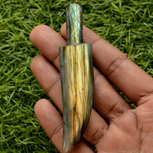 Cuchillo de bolsillo de labradorita natural, con clip para cinturón y cuchillo para máquinas de piedra, tamaño de bolsillo, piedra de afilar, cabujón Suelto - Product Image 2