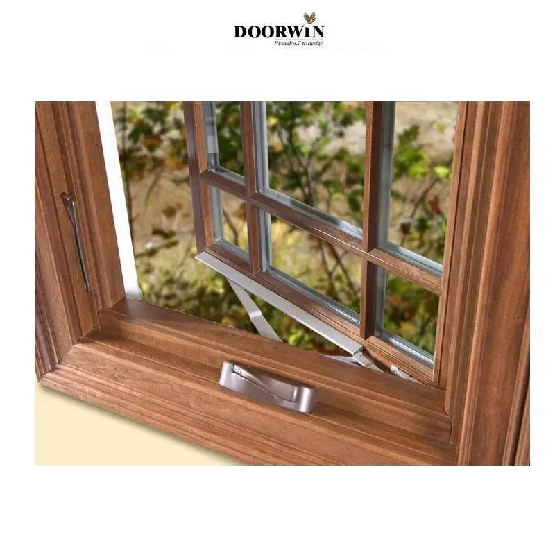 American California oak wooden clad aluminum crank open window casement windows with new design