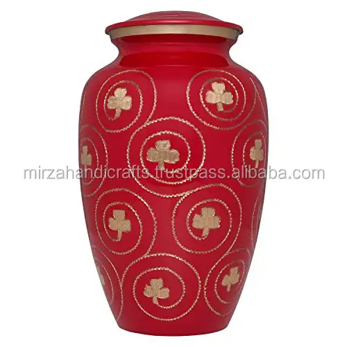 Red Cremation Urn with Gold Dragonflies Handcrafted of Brass & Aluminum