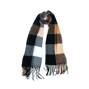 Hot Selling Women Scarf Soft Thick Felted Cashmere Scarf With Stripe Pattern Muffler Scarves Supplier