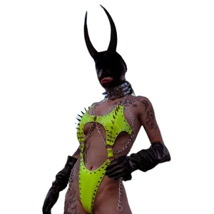 Body feminino de neon demônios punhal roupas góticas feitas de neon Pvc Steampunk Roupas de partir do zero