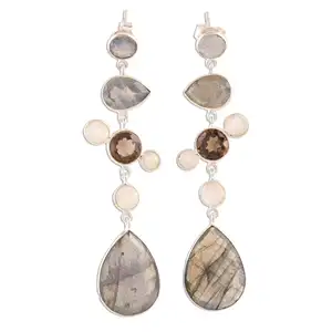 Silver Earring Labradorite, Smokey Moonstone Earring Solid 925 Silver Jewelry Wholesale From India