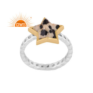 Anillo Apilable de Plata de Ley 925 con Diseño de Estrella y Gema de Jaspe Dalmático Natural, el Más Vendido del 2026, para Fabricantes de Joyería Unisex - Product Image 1