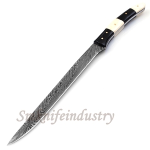 Custom Hand Forged Damascus Fillet Fishing knife With leather Sheath cover (smk1594) - Product Image 1