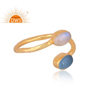 Anillo apilable de plata de ley, Piedra de Luna y Calcedonia azul, joyería de plata al por mayor - Product Image 2