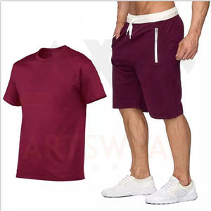 Vente en gros des meilleures ventes de t-shirt et short d'été pour hommes Gym Fitness 100% coton Logo personnalisé solide écologique deux pièces 2022 - Product Image 3