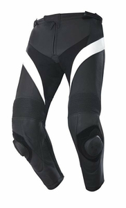 Pantalon de moto en cuir noir et blanc, court et standard - Product Image 3