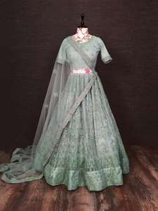 LEHENGA — robe UNIQUE et magnifique, avec KOTI, avec des perles de verre de cristal brodées en pierre, fonctionne pour mariage, nouvelle collection 2021 - Product Image 3