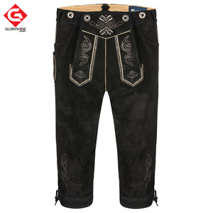 German and Austrian Lederhosen Long and Pant <b>Short</b> Distressed <b>Leather</b> Vintage Look Embroidered Bavarian <b>Shorts</b> for <b>Men</b> - Product Image 3