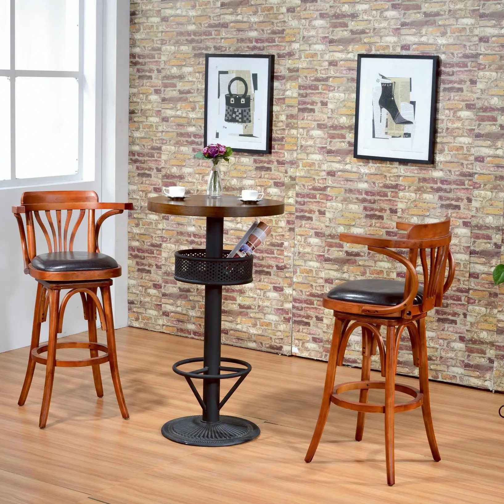 Bar Chairs Hotel Commercial Furniture Bar Stool Swivel Bar Stools with Armrest for Restaurant Eco-friendly Industrial Antique