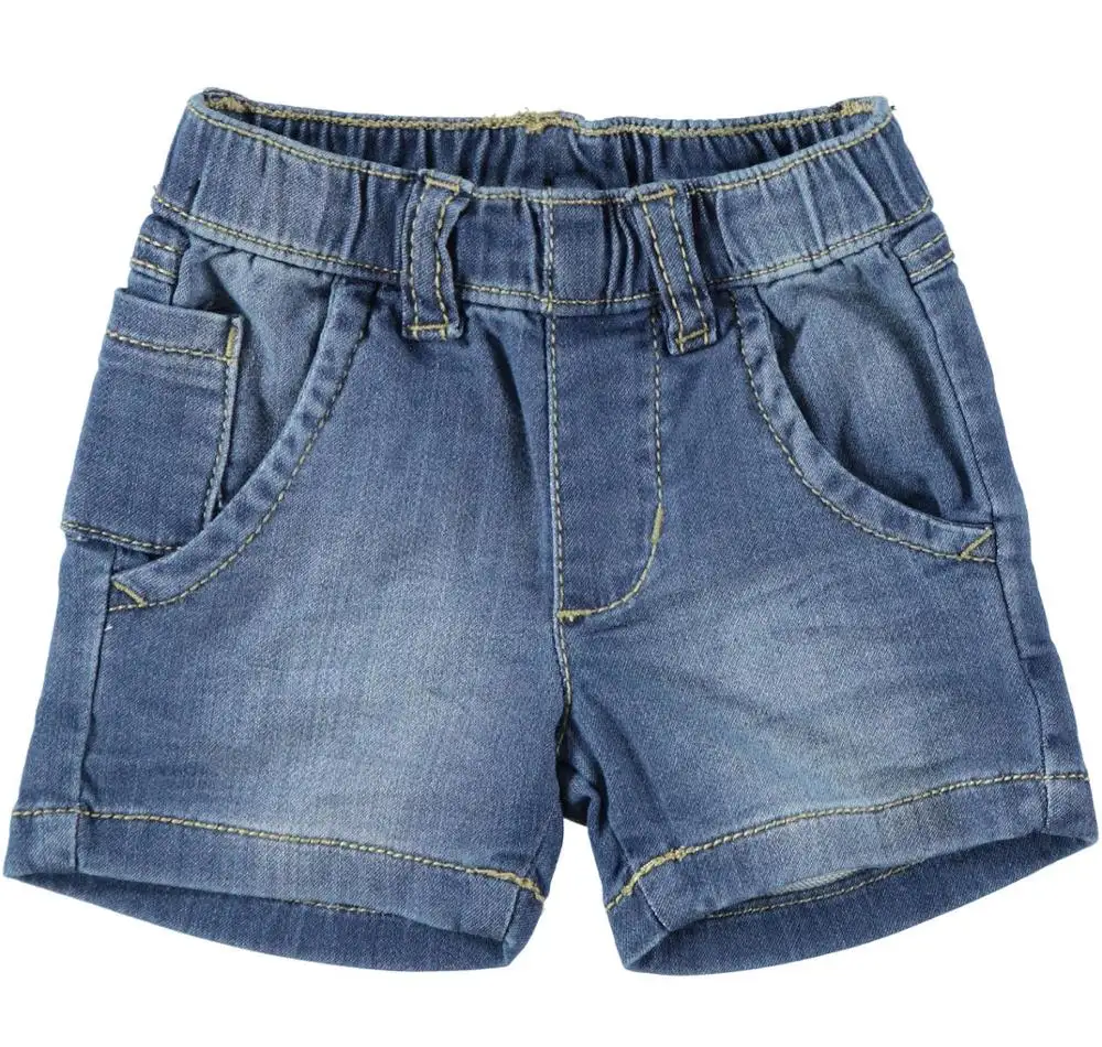 OEM กางเกงยีนส์ขาสั้นสำหรับเด็กผู้ชาย,กางเกงยีนส์ขาสั้นแฟชั่นสีล้วนมีรูเอวปานกลางสำหรับเด็กอายุ2 -6ปีสำหรับฤดูร้อน