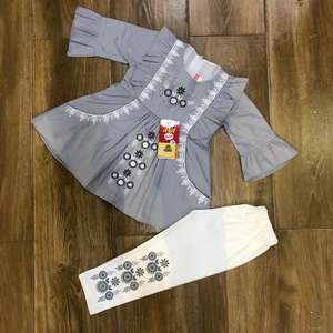 ชุดเสื้อกางเกงกระโปรงเด็กผู้หญิง,แขนตุ๊กตาเจ้าหญิงสีขาวพิมพ์ลายใหม่ฤดูร้อน - Product Image 4