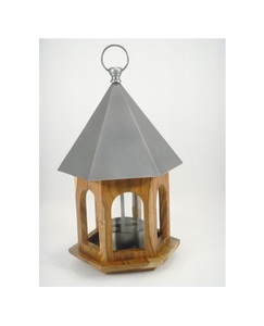 เครื่องให้อาหารนกไม้สีขาวแขวนด้านบนโลหะรูปร่างกระท่อมสําหรับสวน - Product Image 2