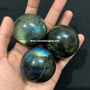 Esfera de cristal de labradorita Natural redonda llamativa, decoración del hogar, venta al por mayor, AAA, Premium, hecha a mano, Ágata negra Muntaha hecha a mano - Product Image 3