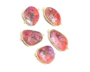 Forme naturelle Eau Citron Naturel Multi Pierres Précieuses Fait à la Main Plaqué Or Bijoux Double Bail Lunette Boho Connecteur - Product Image 3