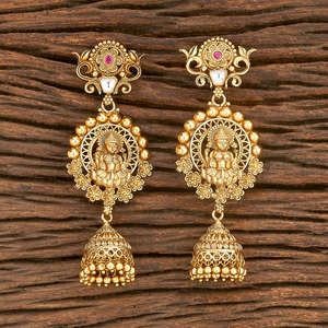 Pendientes de templo indio del Sur antiguo, chapado en oro, 206937 - Product Image 1
